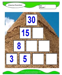 okul öncesi çocuklar Çıkarma Pramidi çalışma sayfaları